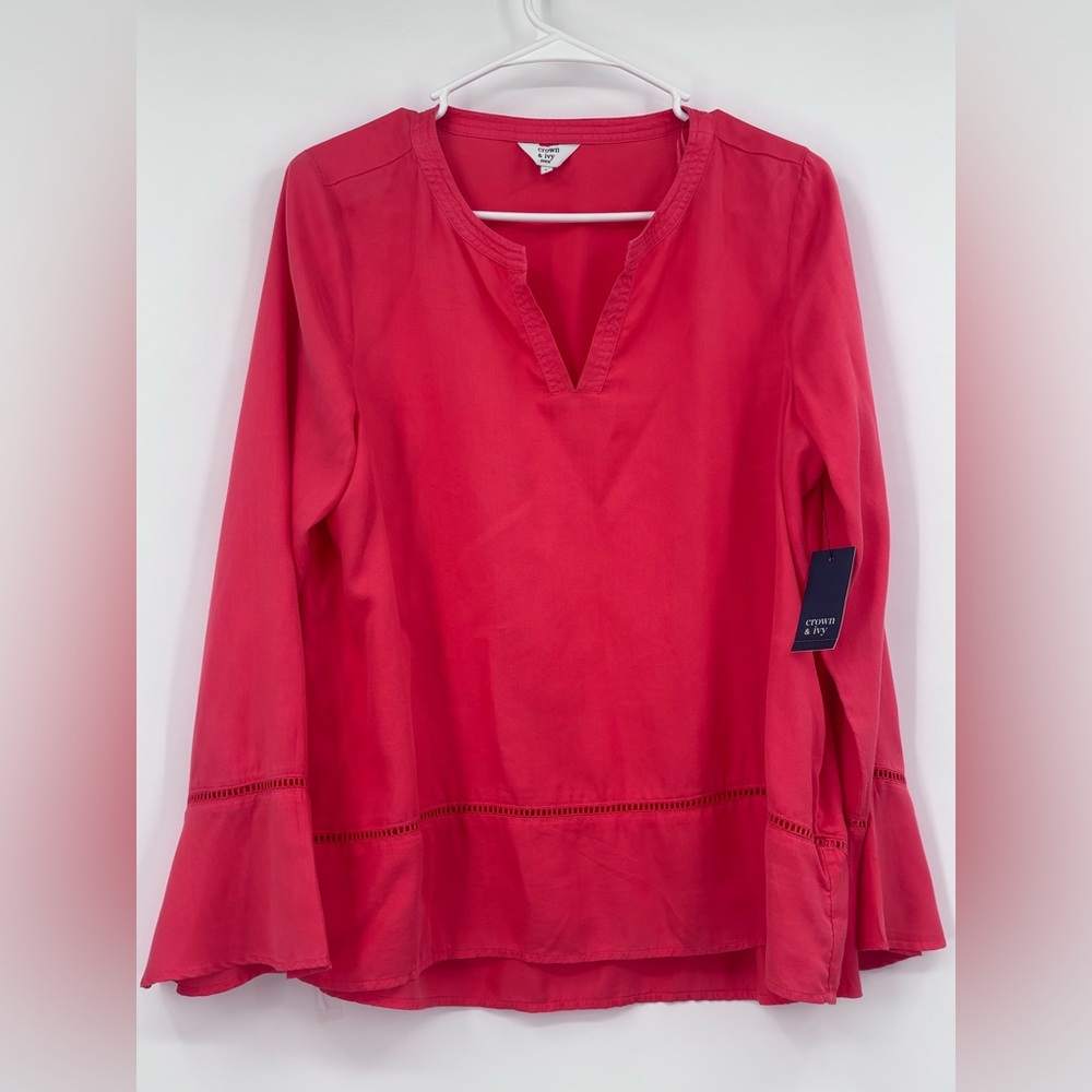 Crown & Ivy Red Bell Sleeve Blouse